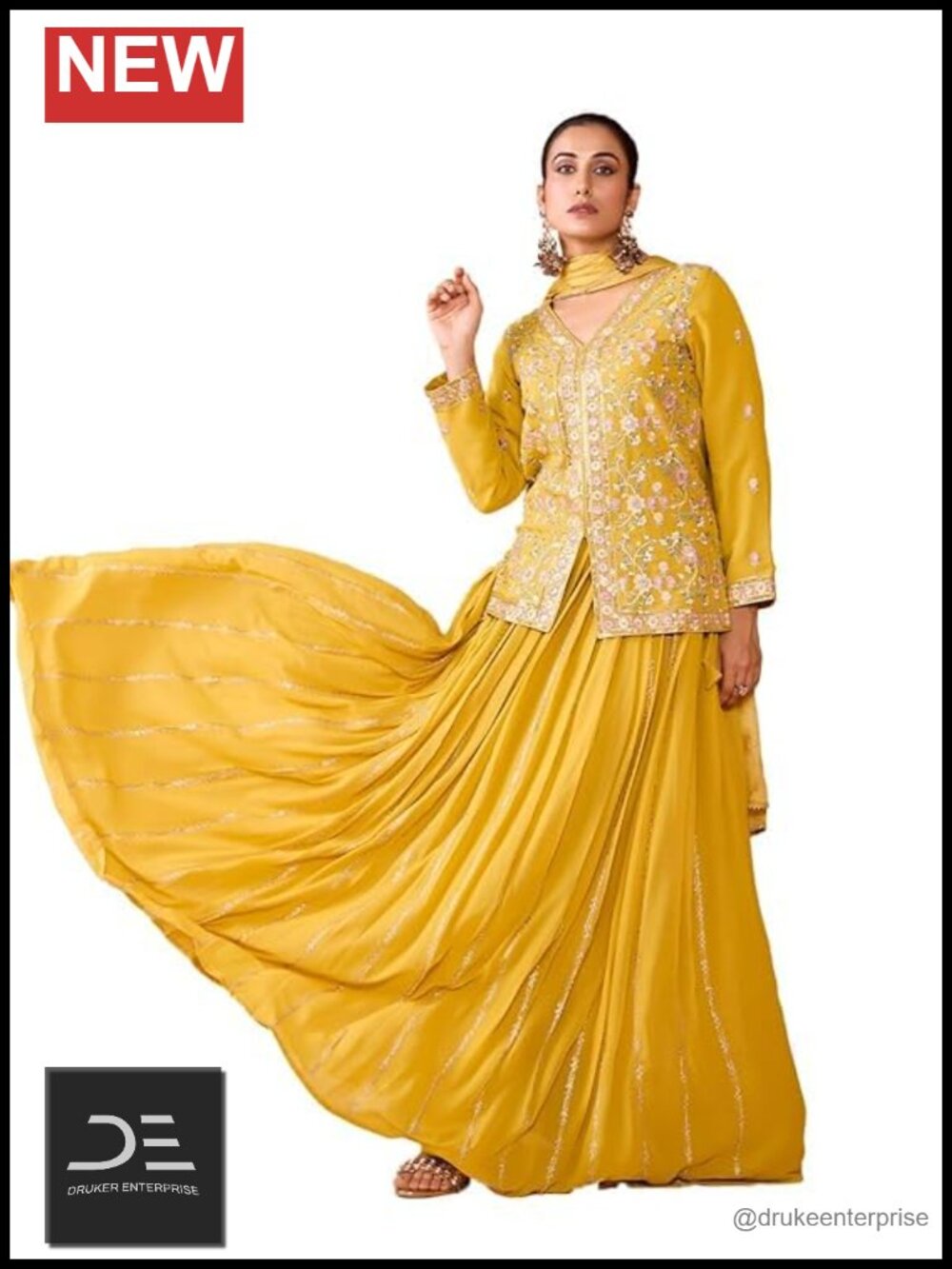 Georgette Beads Embroidery Salwar Suit Anarkali Kurta Set with Dupatta Chinnon